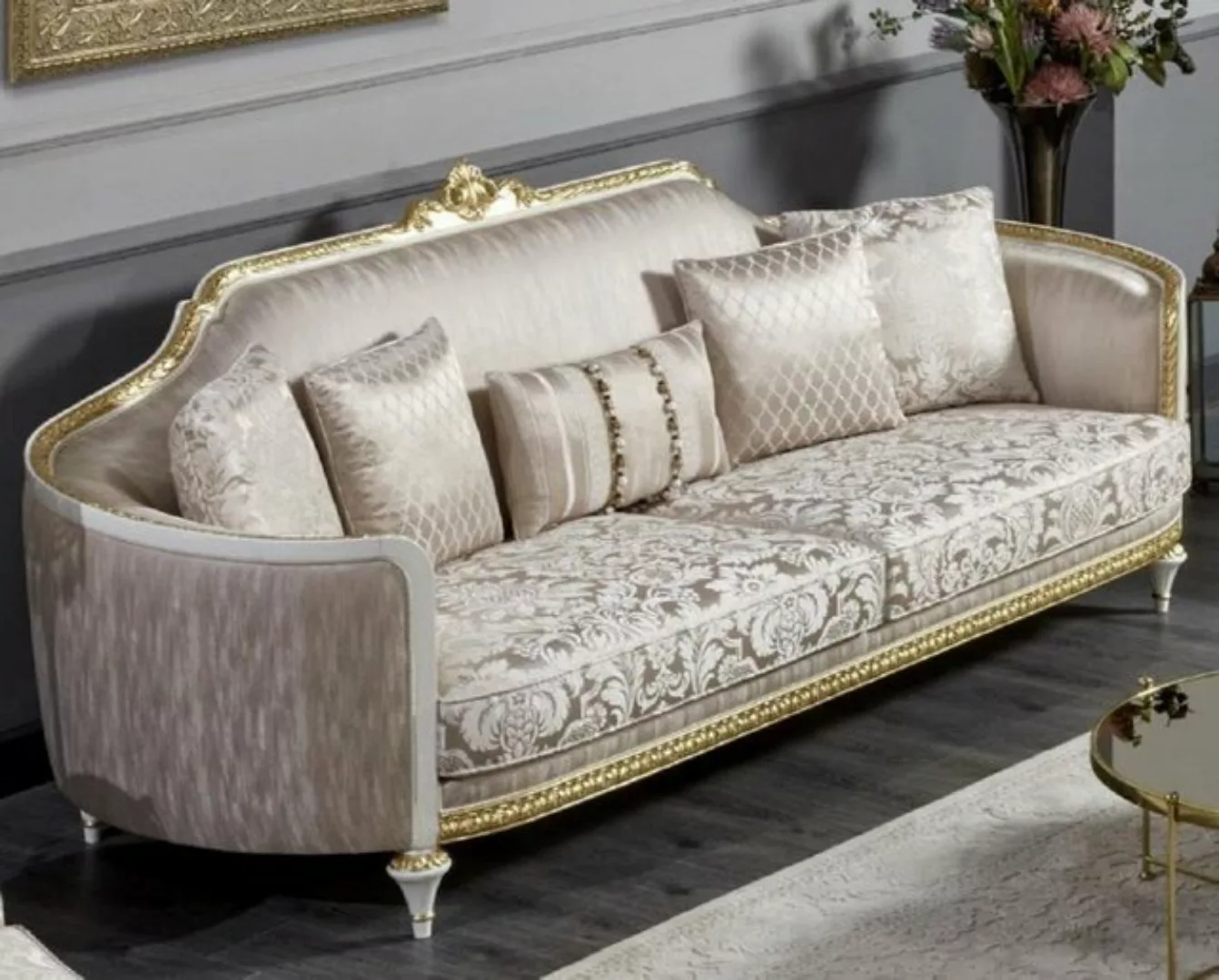 Casa Padrino Sofa Casa Padrino Luxus Barock Sofa Gold / Weiß / Gold - Prunk günstig online kaufen