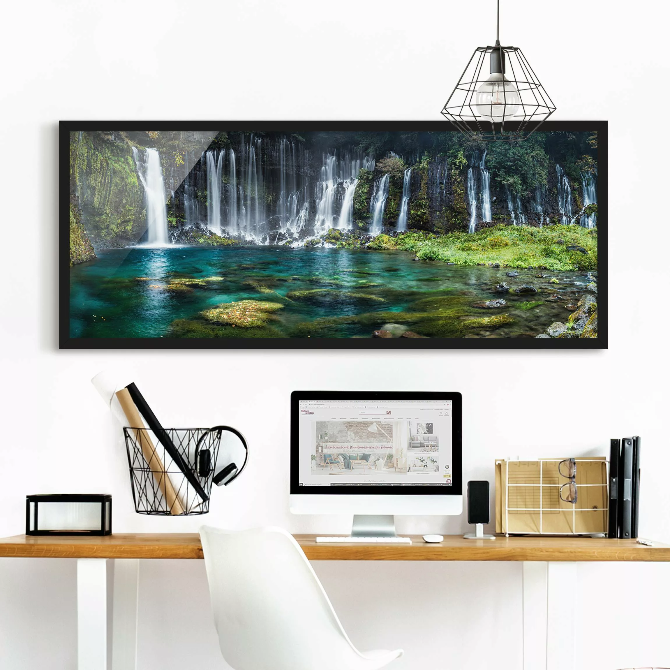 Bild mit Rahmen Shiraito Wasserfall günstig online kaufen