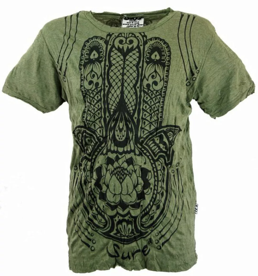 Guru-Shop T-Shirt Sure Herren T-Shirt Fatimas Hand - olive Goa Style, Festi günstig online kaufen