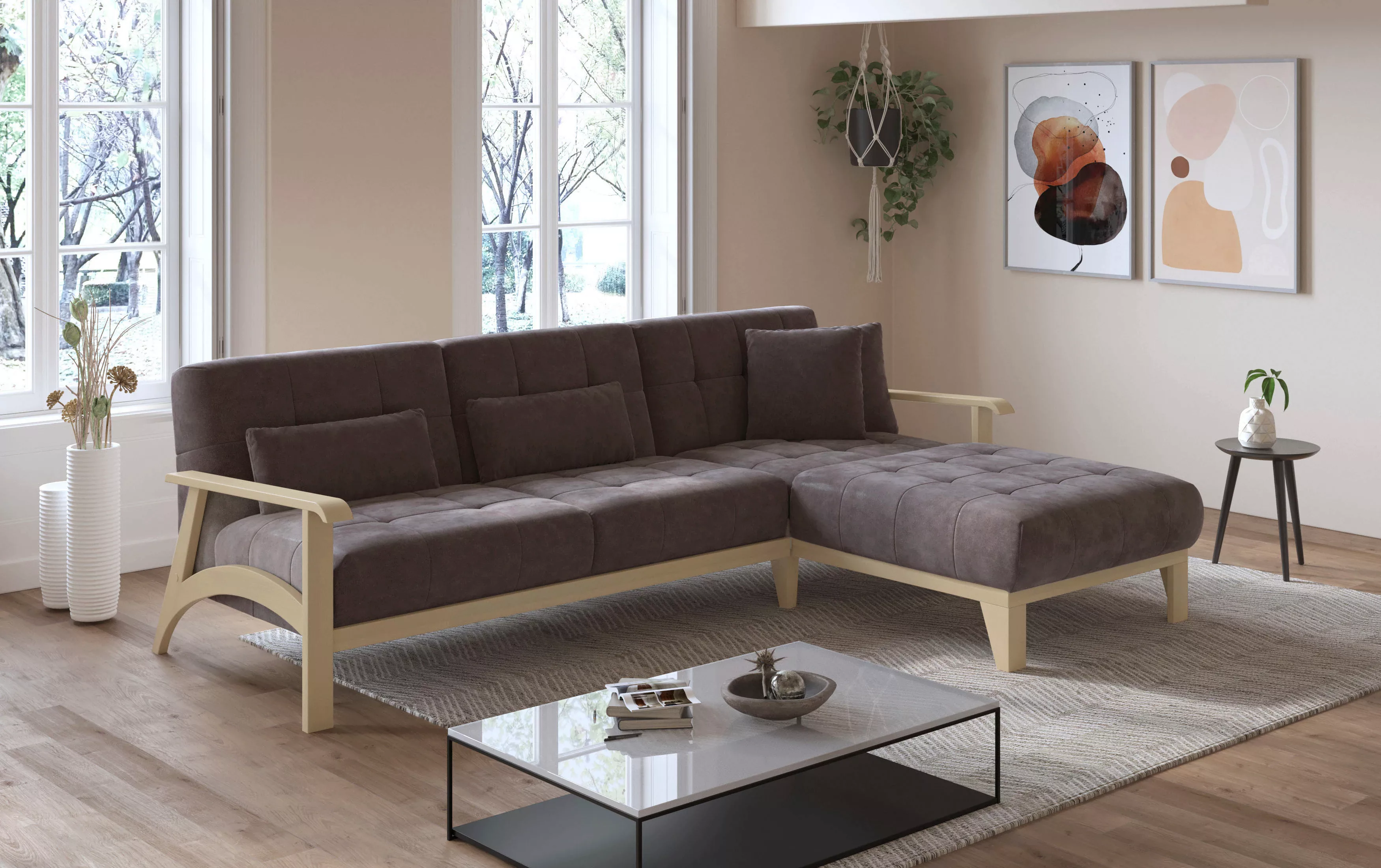 sit&more Ecksofa Billund L-Form, Armlehnen aus Buchenholz in natur, verschi günstig online kaufen