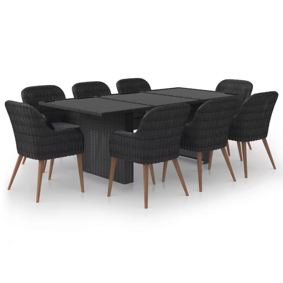 9-tlg. Garten-essgruppe Poly Rattan Schwarz günstig online kaufen