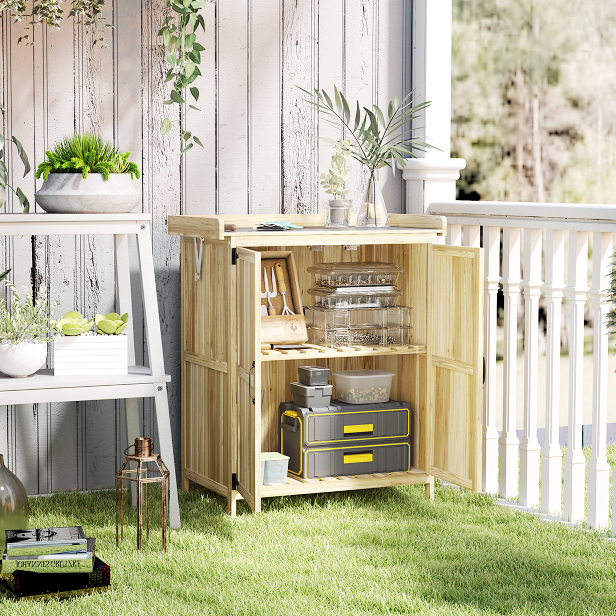 Outsunny Gartenschrank Holz, Geräteschuppen wetterfest 74x43x88cm, Geräteha günstig online kaufen