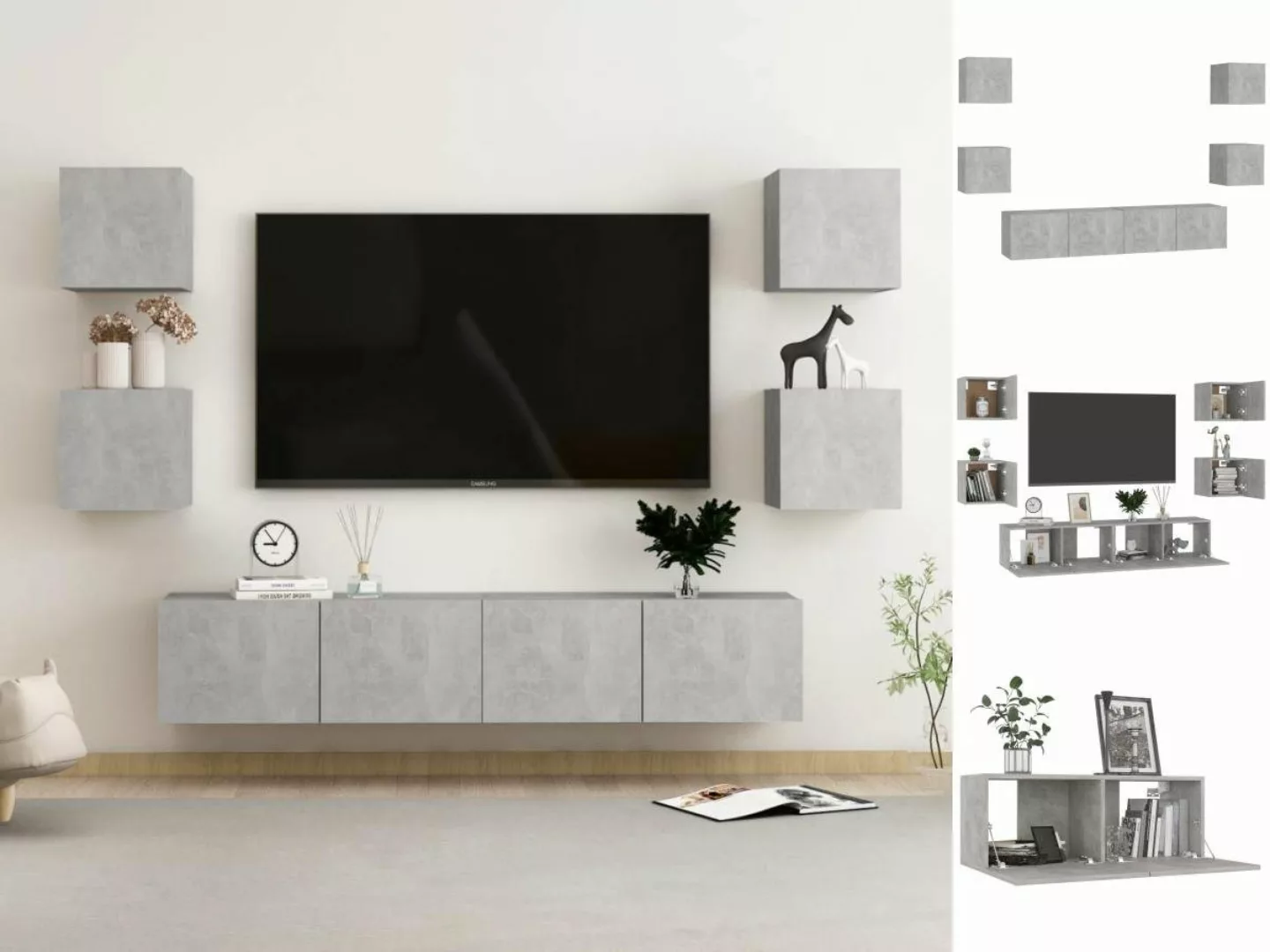 vidaXL Kleiderschrank 6-tlg TV-Schrank-Set Betongrau Spanplatte TV-Konsole günstig online kaufen