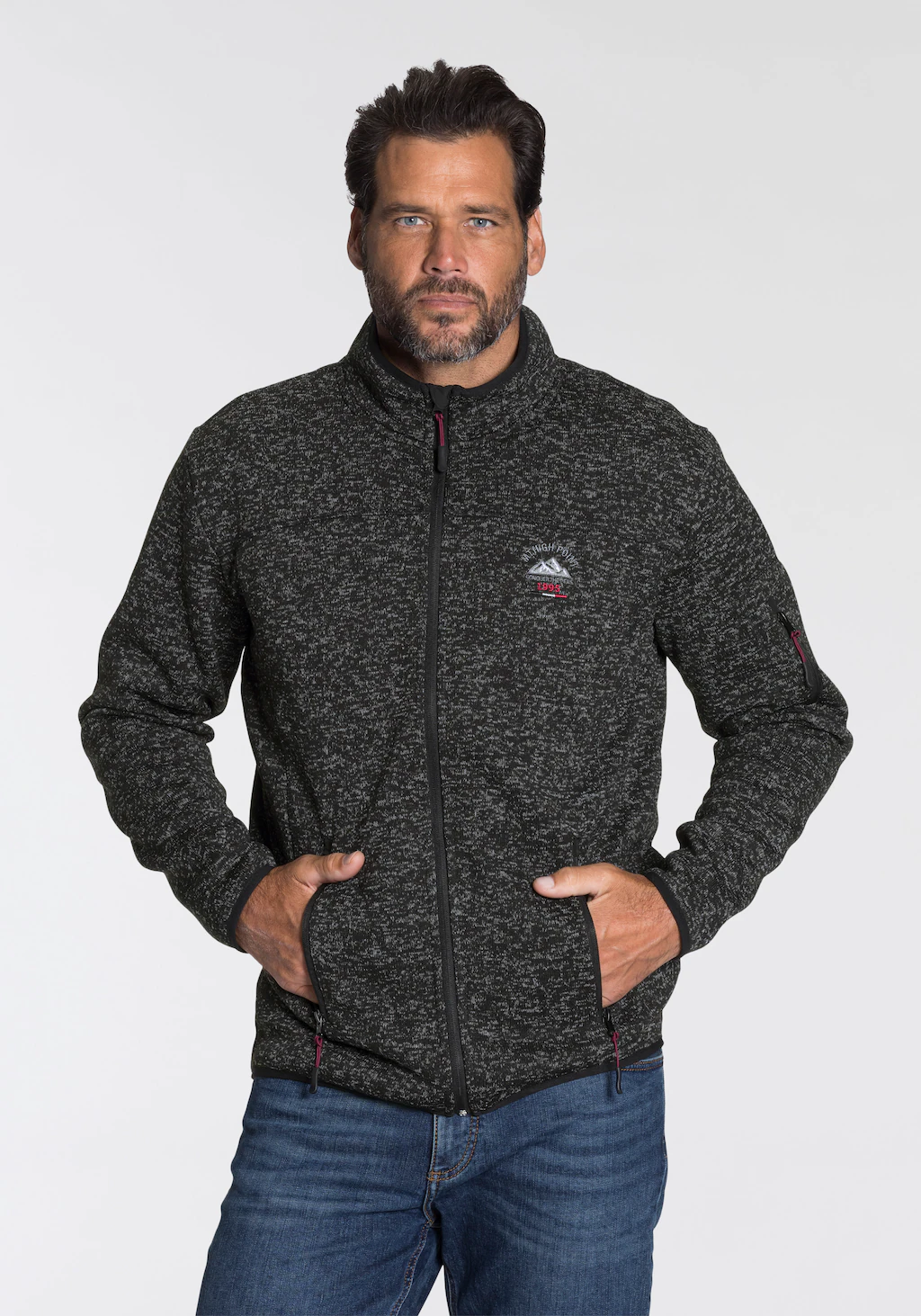 Mans World Strickfleecejacke, für die Übergangszeit, mit Reißverschlusstasc günstig online kaufen