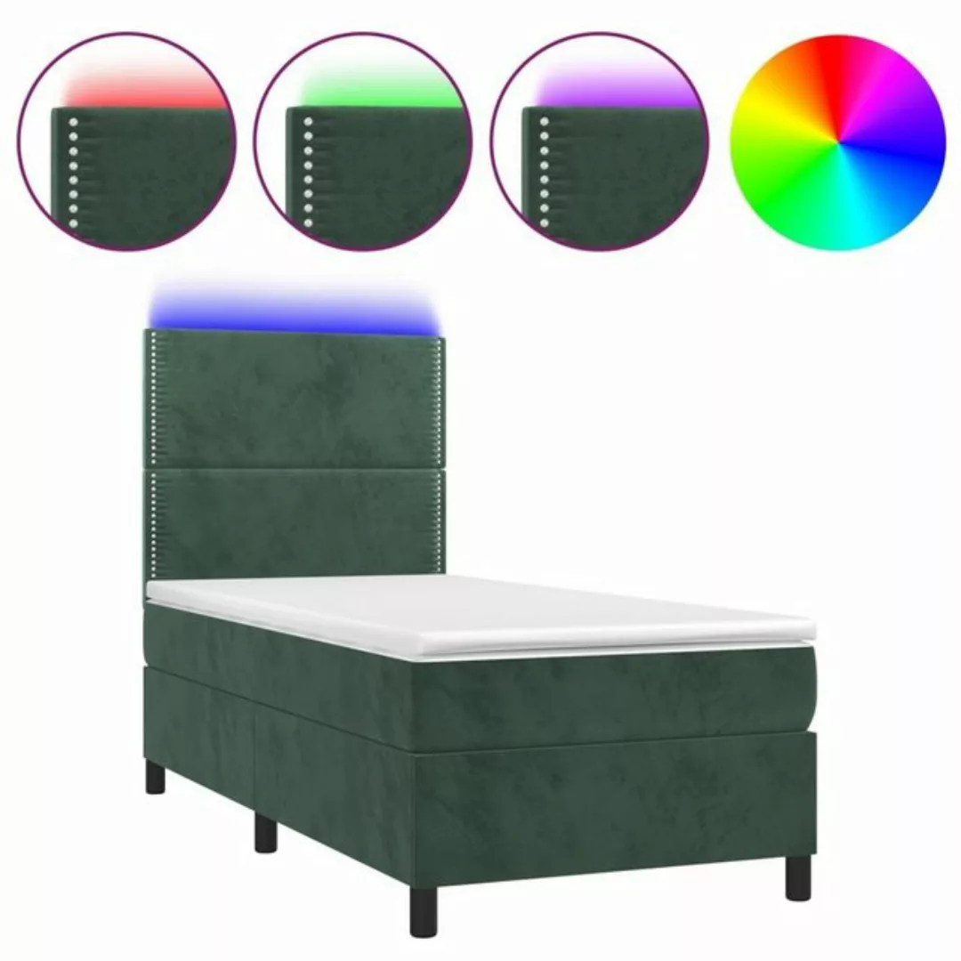 vidaXL Bett Boxspringbett mit Matratze & LED Dunkelgrün 80x200 cm Samt günstig online kaufen