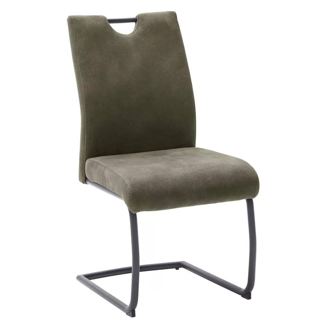 Freischwinger Stühle mit hoher Lehne und Griff Oliv Grün Microfaser (2er Se günstig online kaufen