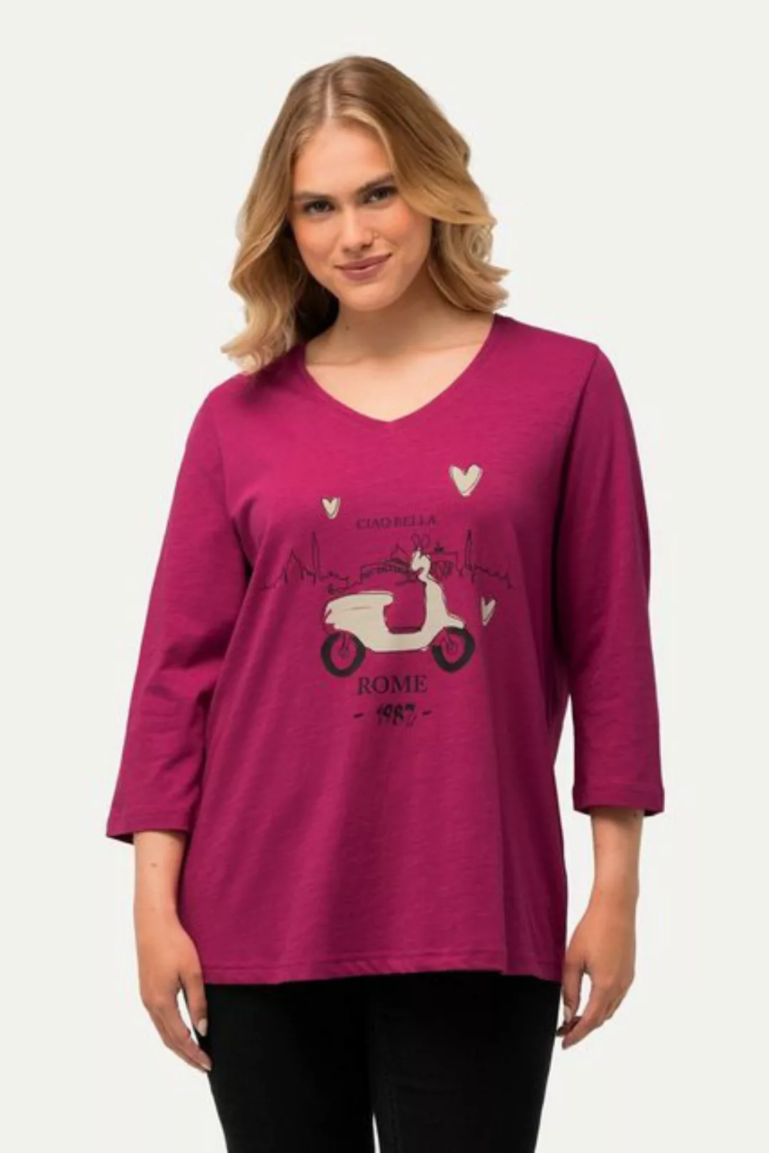Ulla Popken Rundhalsshirt Shirt Ciao Bella Classic V-Ausschnitt 3/4-Arm günstig online kaufen