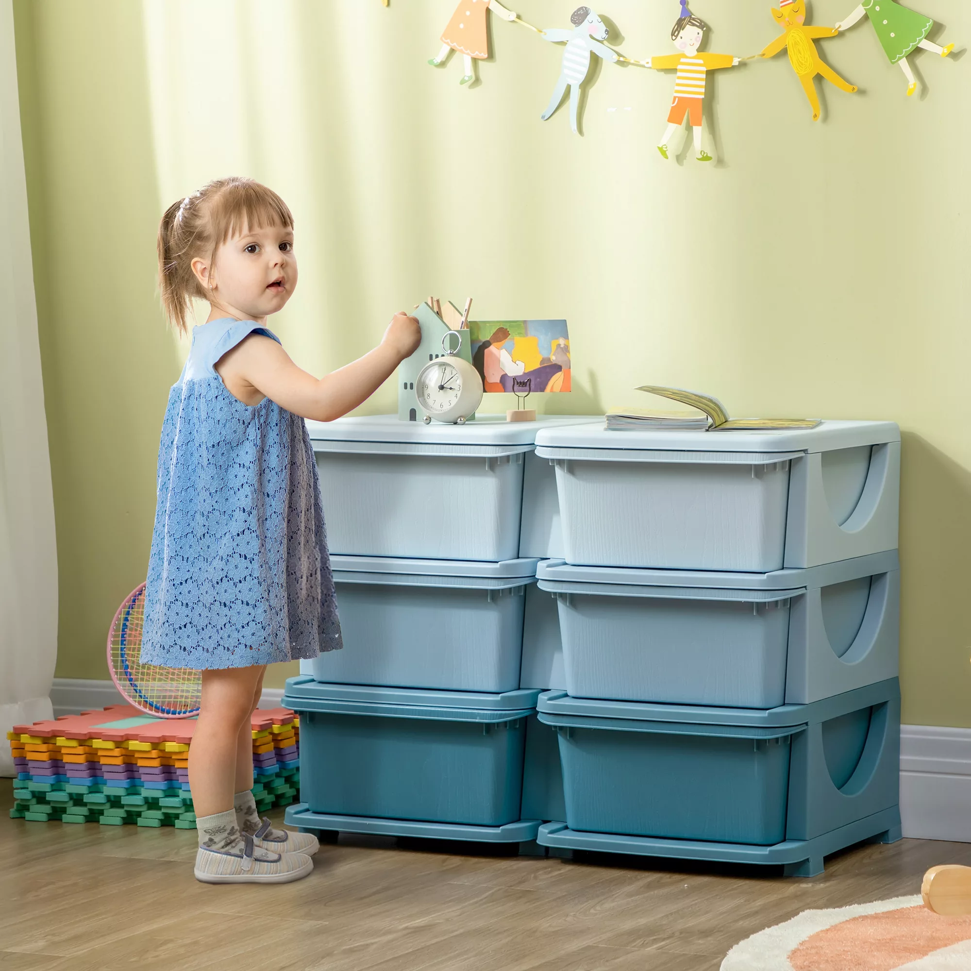 HOMCOM Aufbewahrungsboxen mit Deckel Schubladenschrank für Kinder Spielzeug günstig online kaufen