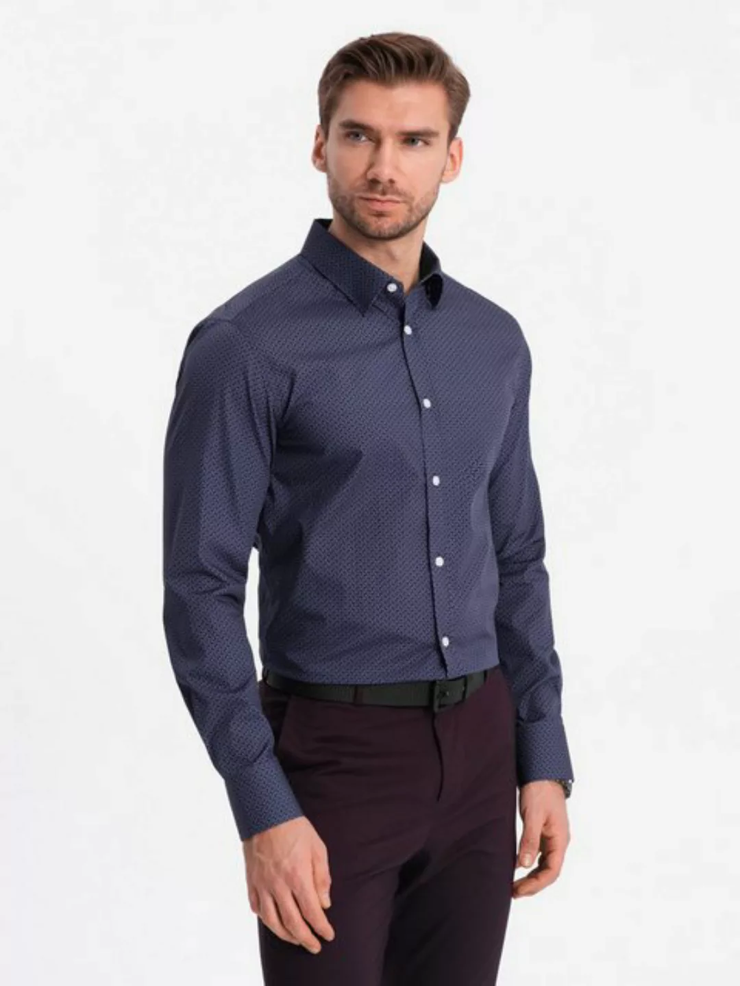 OMBRE Langarmhemd Gemustertes Herrenhemd aus Baumwolle SLIM FIT günstig online kaufen