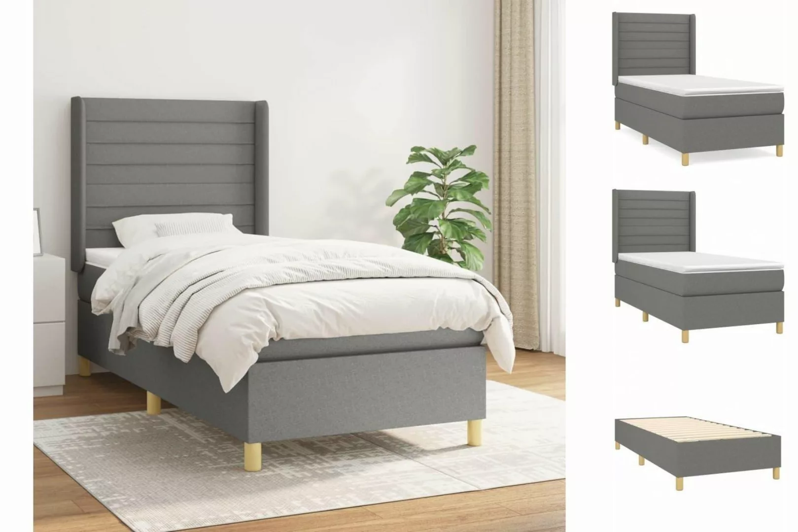 vidaXL Bettgestell Boxspringbett mit Matratze Dunkelgrau 80x200 cm Stoff Be günstig online kaufen