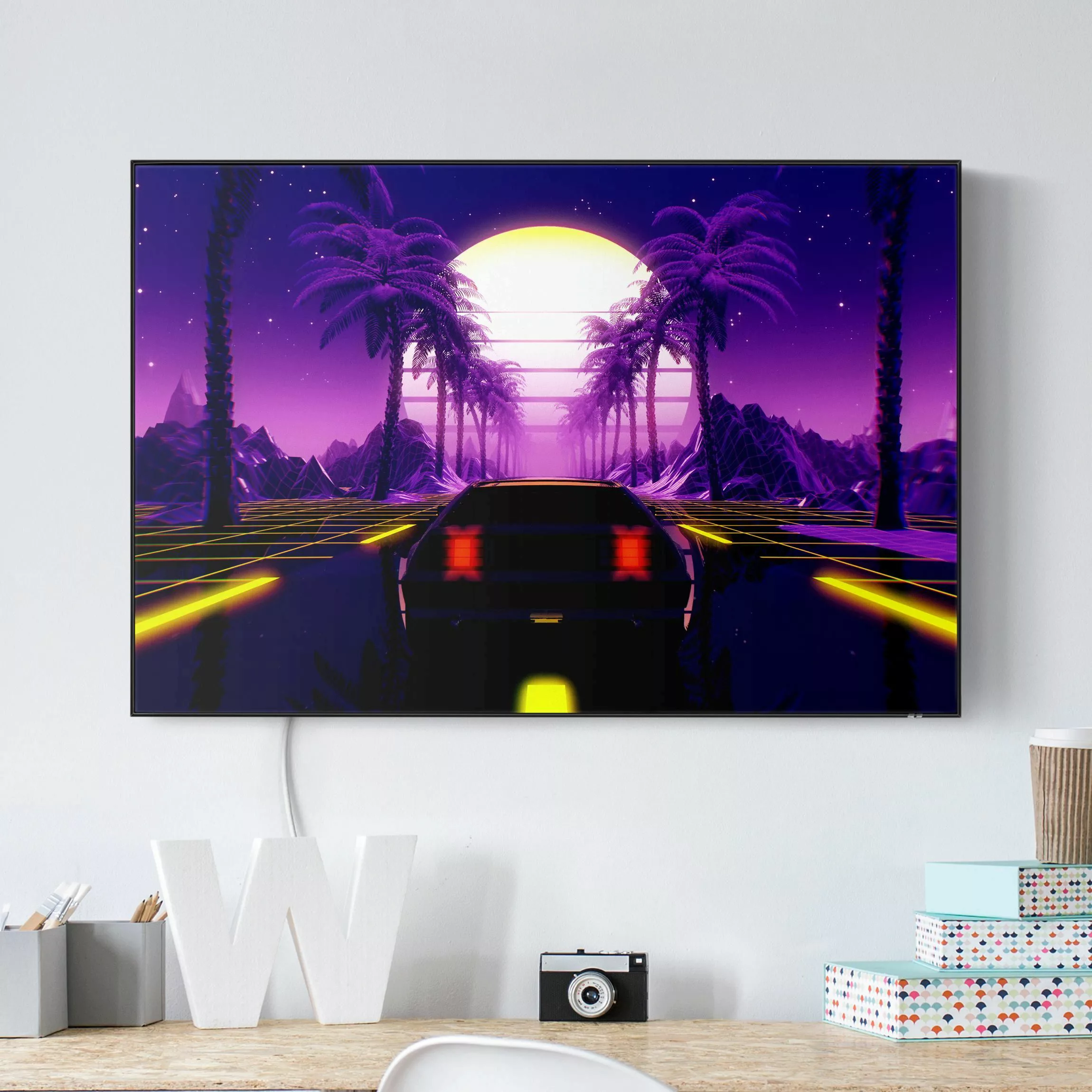 LED-Wechselbild Vintage Video Auto mit Palmen günstig online kaufen