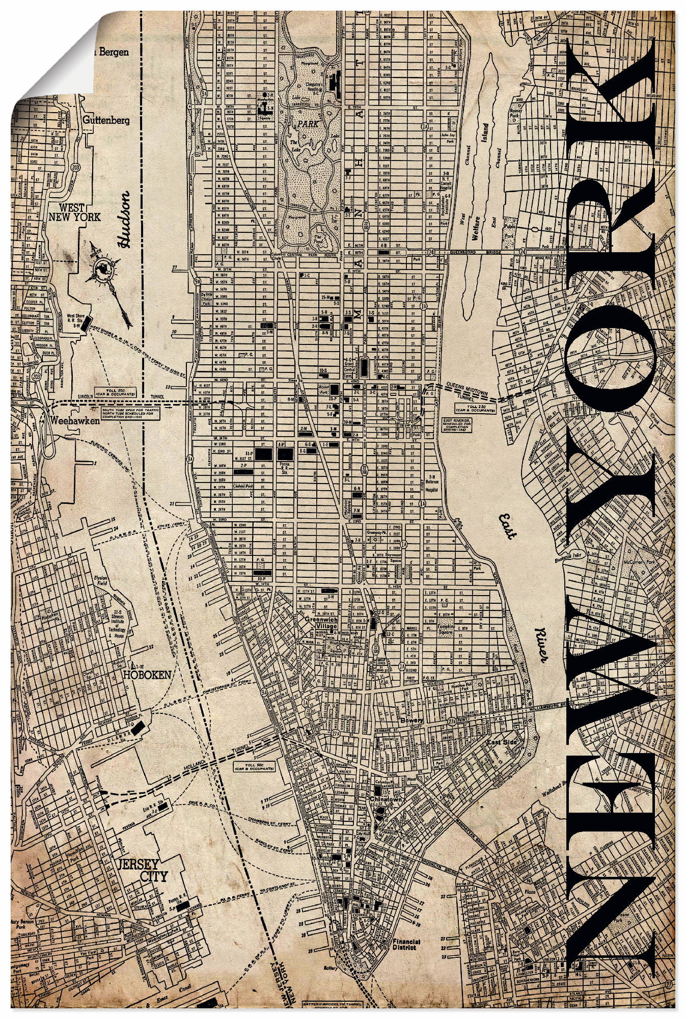 Artland Wandbild »New York Karte Straßen Karte Grunge«, Amerika, (1 St.), a günstig online kaufen