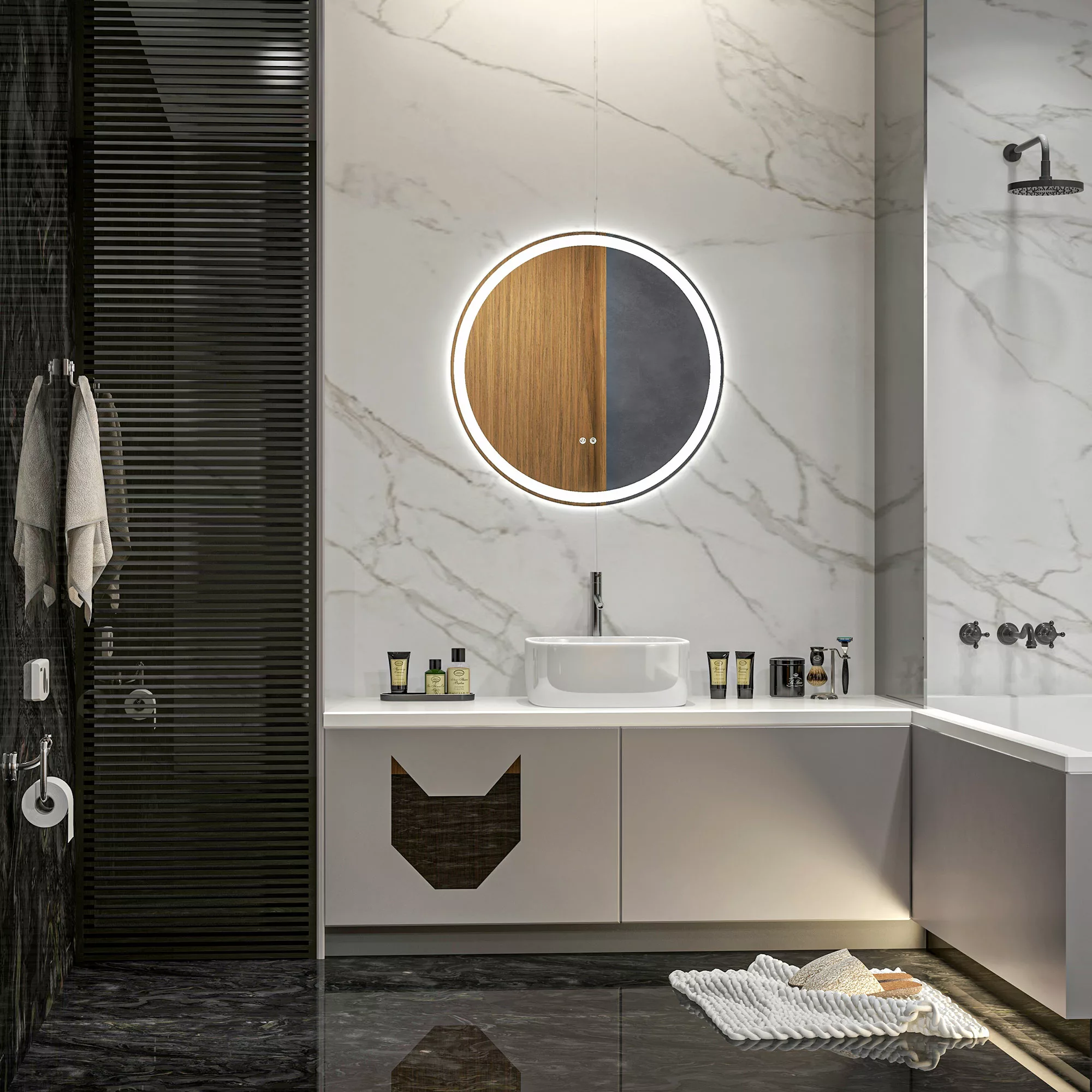 kleankin Badezimmerspiegel, Badspiegel mit LED Beleuchtung,  Ø 60 cm Leucht günstig online kaufen
