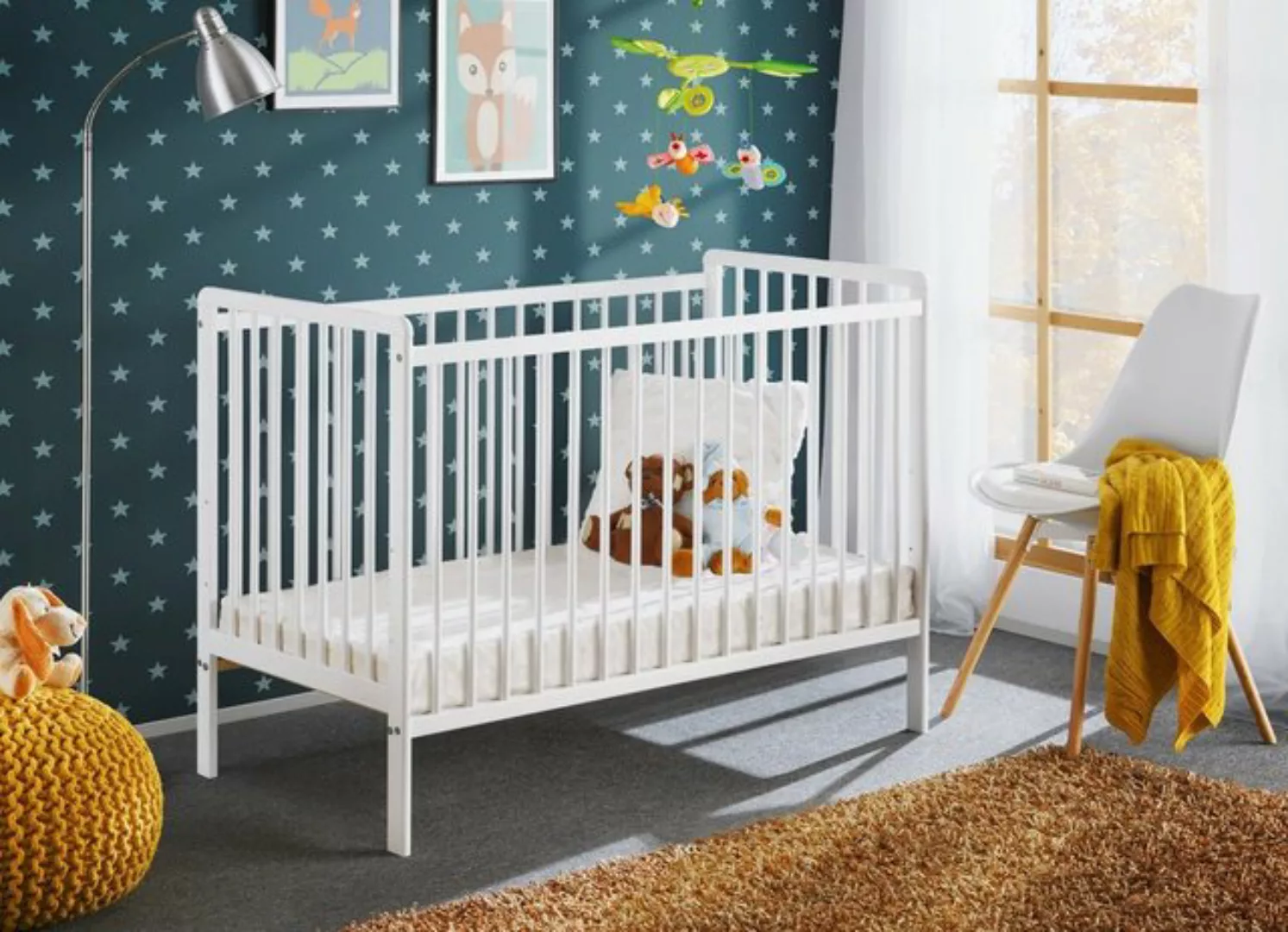 ASM-Moebel Babybett Babybett Gitterbett Beistellbett + Matratze CYPI 120x60 günstig online kaufen