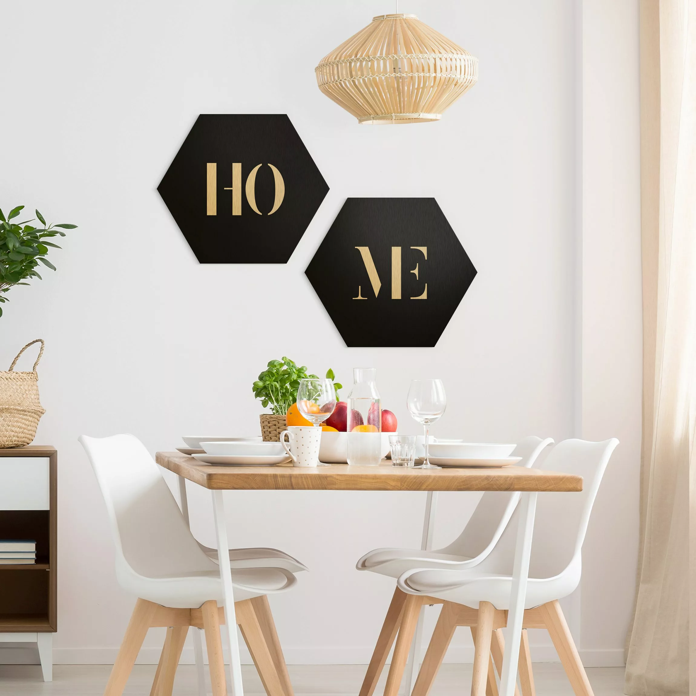 2-teiliges Hexagon-Alu-Dibond Bild Buchstaben HOME Weiß Set I günstig online kaufen