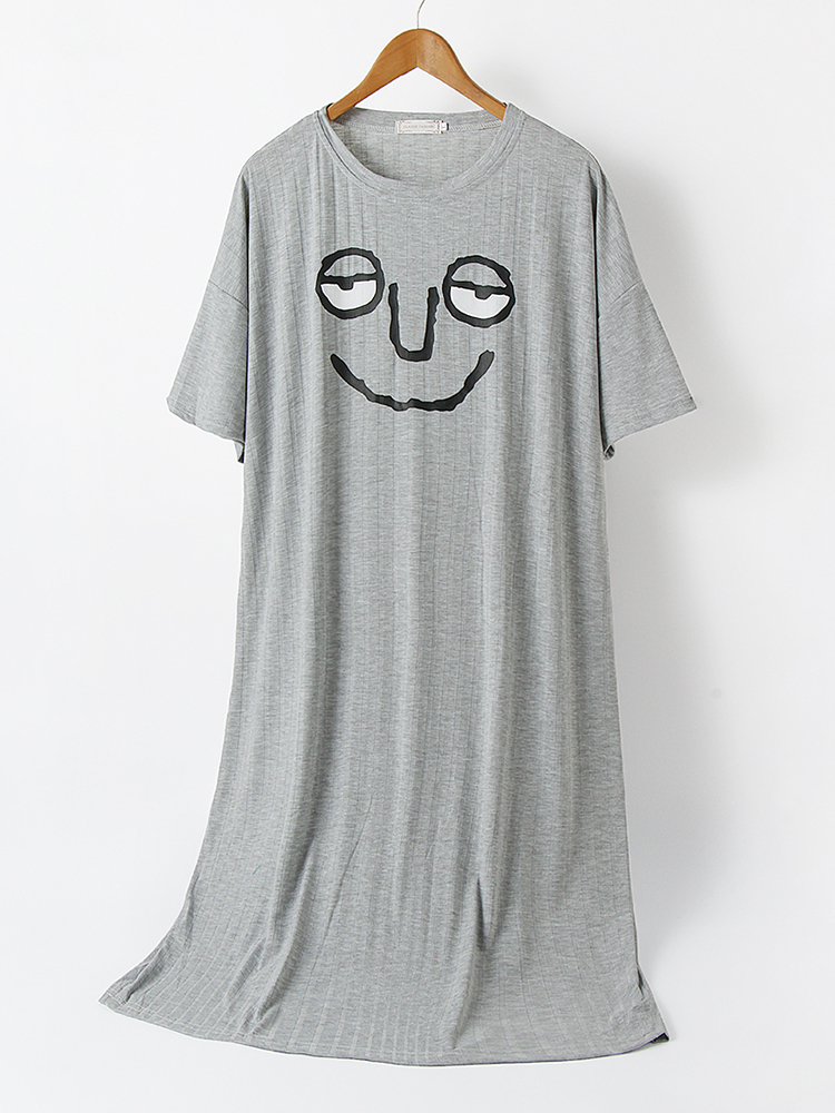 Damen Cotton Funny Emojis Print Einfarbiges, atmungsaktives, lockeres Nacht günstig online kaufen