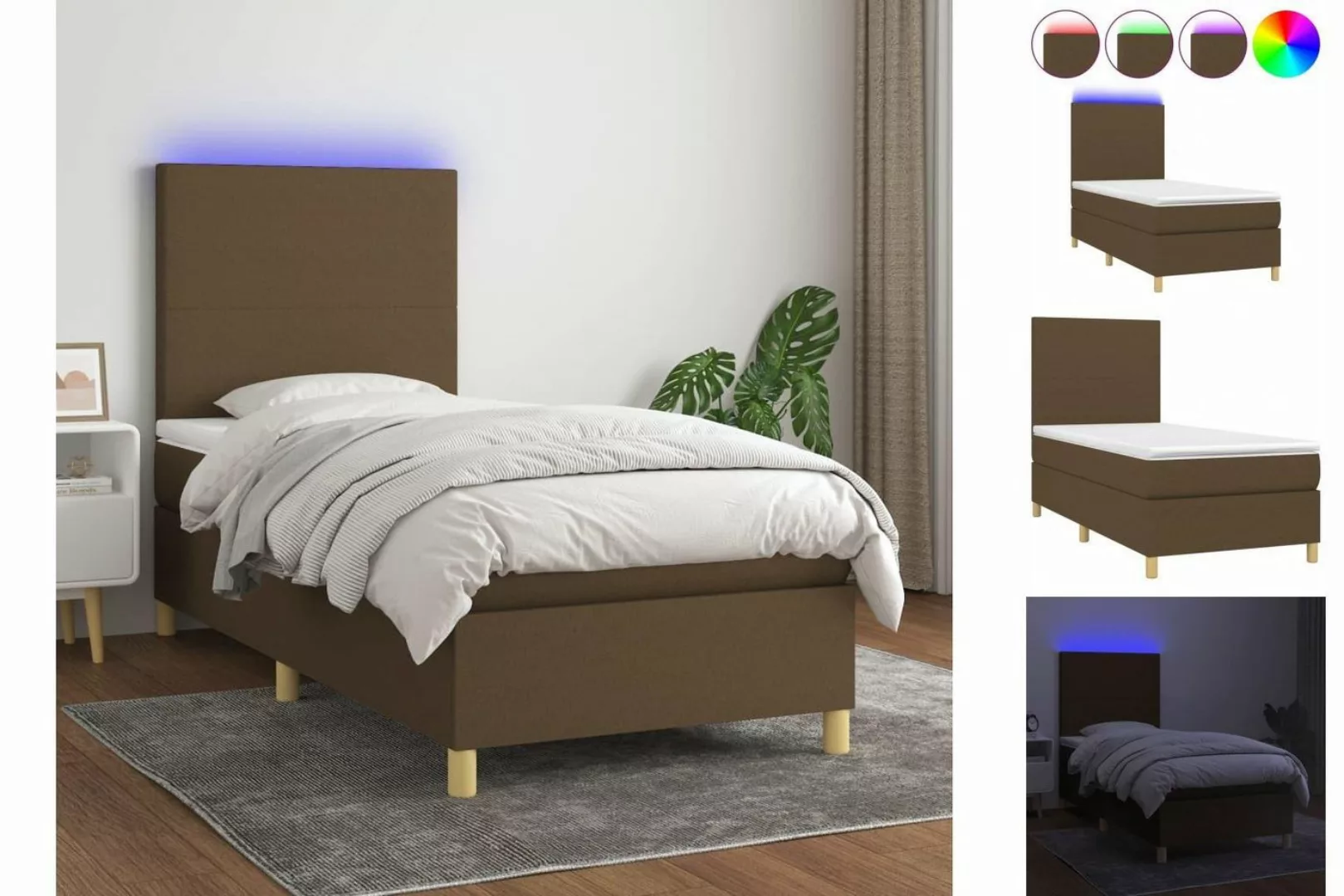 vidaXL Bett Boxspringbett mit Matratze & LED Dunkelbraun 100x200 cm Stoff günstig online kaufen
