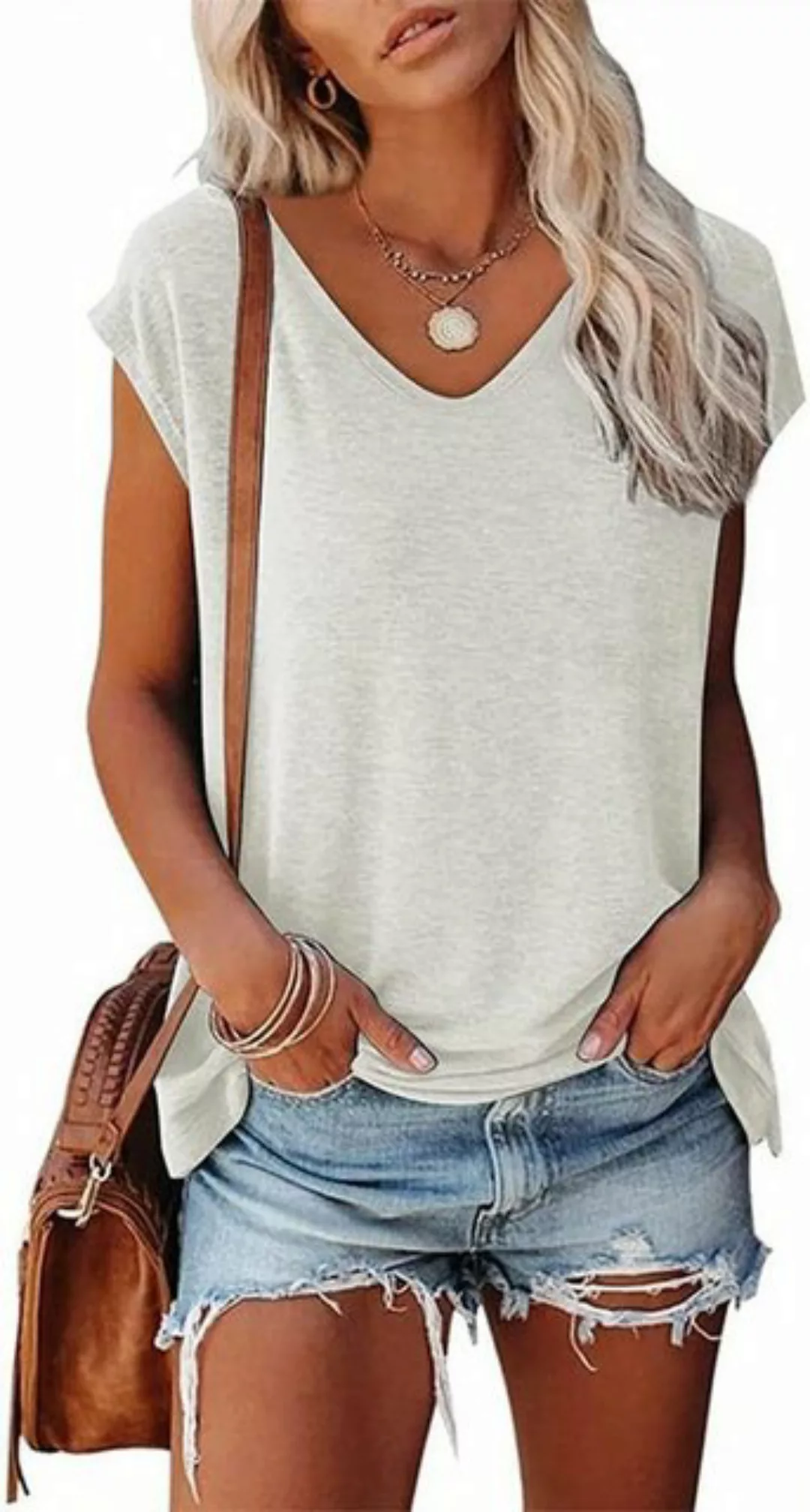 FIDDY T-Shirt Damen-Oberteile mit V-Ausschnitt – Damen-T-Shirts – Sommer-T- günstig online kaufen