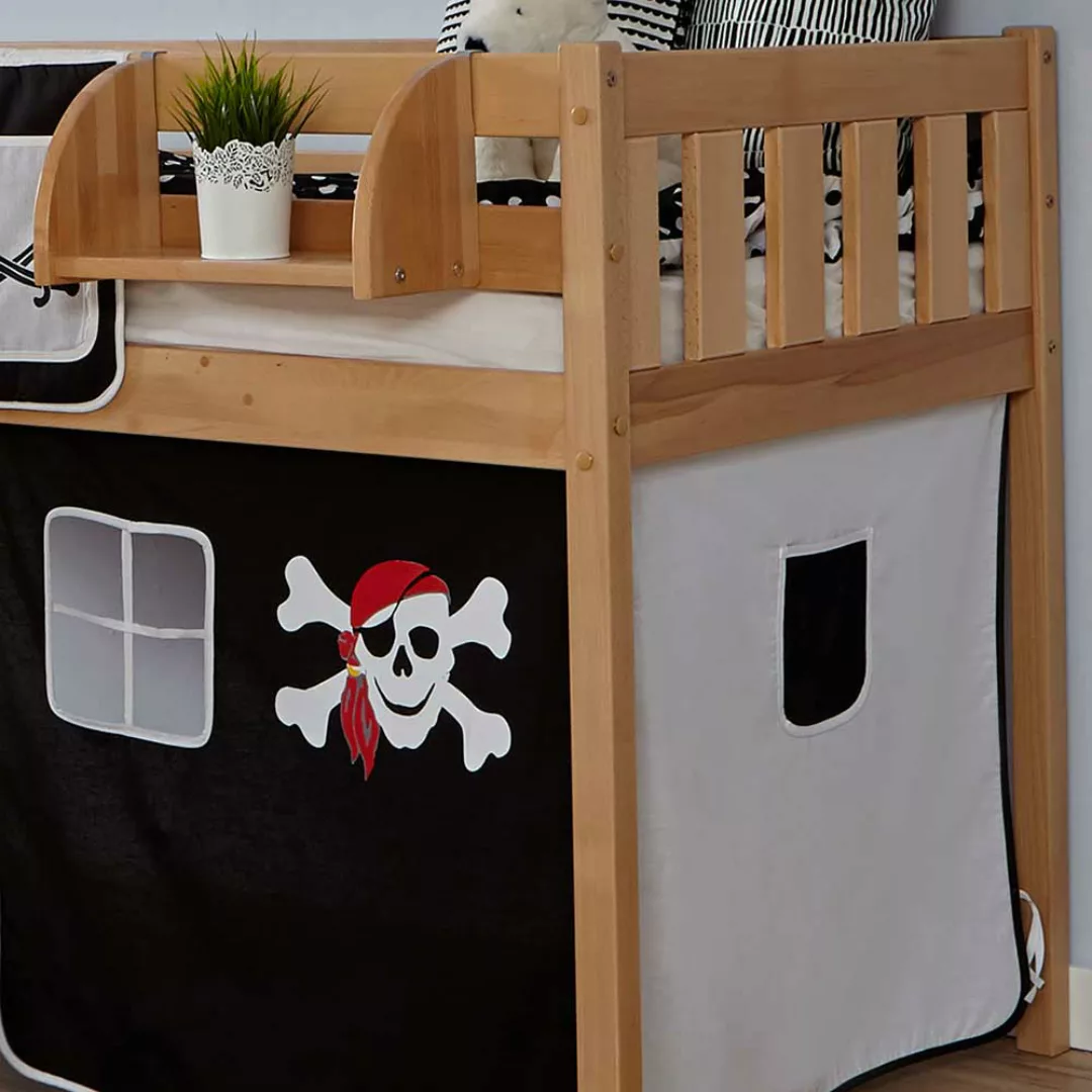 Massivholz Rutschbett aus Buche lackiert Piraten Vorhang günstig online kaufen