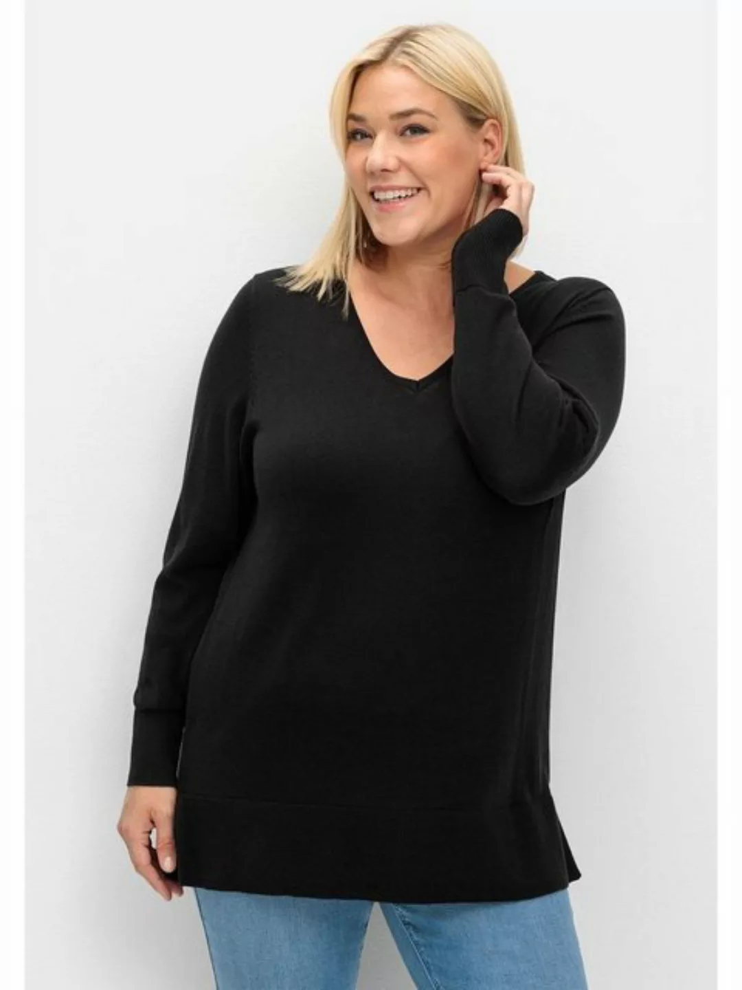 Sheego V-Ausschnitt-Pullover Große Größen aus leichtem Feinstrick günstig online kaufen