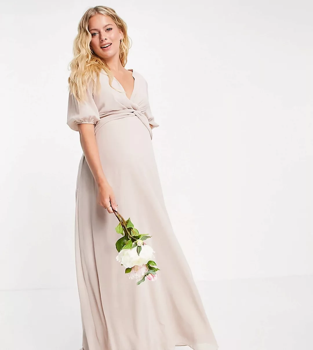 TFNC Maternity – Bridesmaid – Maxikleid mit Wickeldesign an der Vorderseite günstig online kaufen