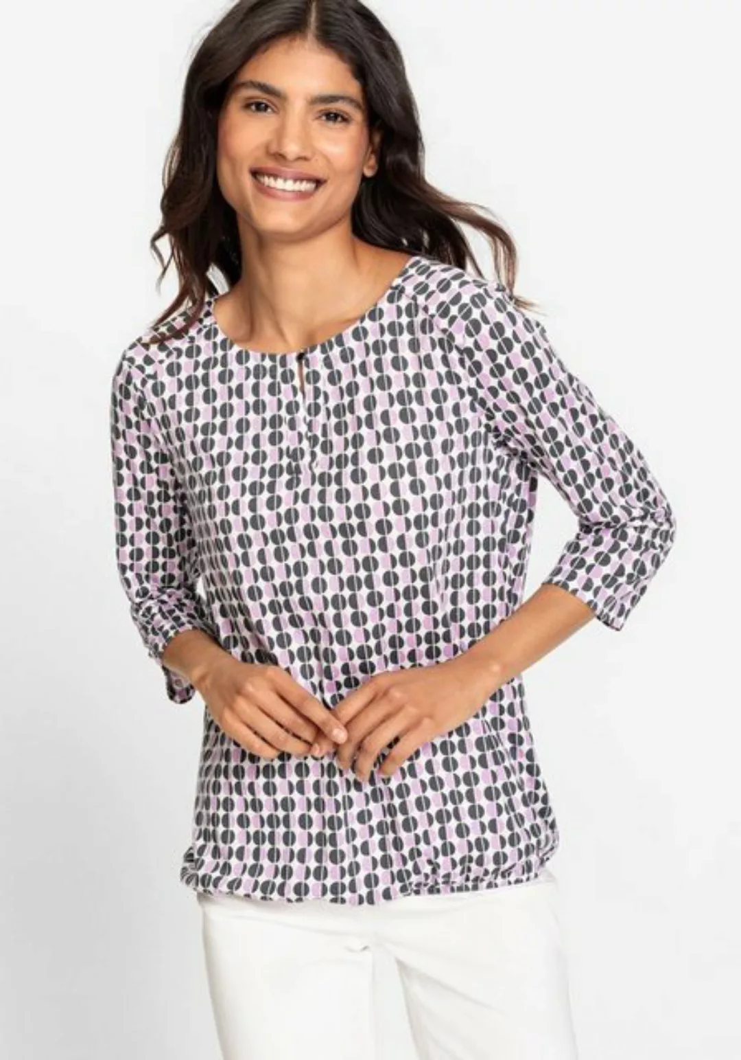 Olsen Rundhalsshirt mit kleinem Verschlussknopf am Ausschnitt günstig online kaufen