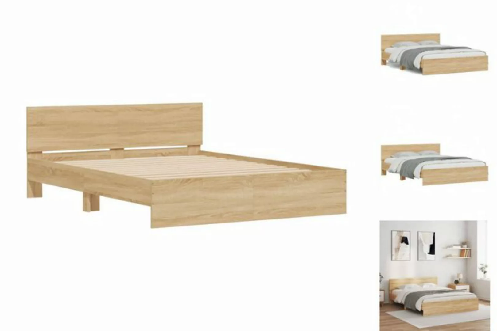 vidaXL Bettgestell Bettgestell mit Kopfteil Sonoma-Eiche 140x200 cm Bett Be günstig online kaufen