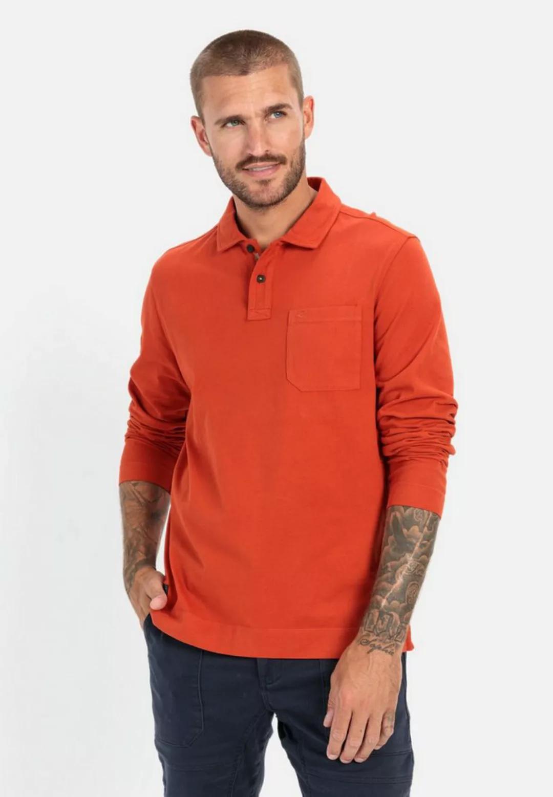 camel active Poloshirt aus zertifiziertem Organic Cotton Shirts_Langarm-Pol günstig online kaufen