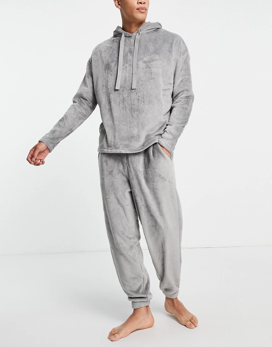 ASOS DESIGN – Pyjama-Set mit Lounge-Kapuzenpullover und Jogginghose aus gra günstig online kaufen