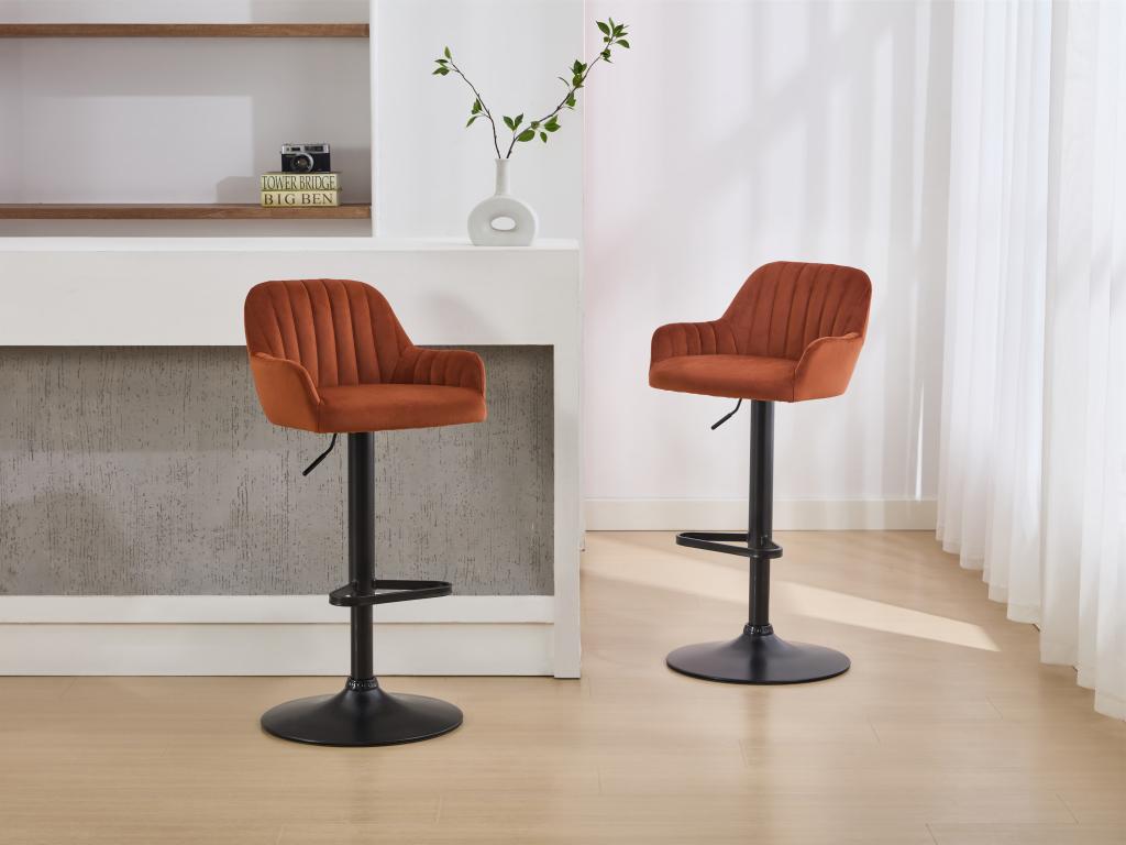 Barhocker 2er-Set - Samt & schwarzes Metall - Höhenverstellbar - Terracotta günstig online kaufen