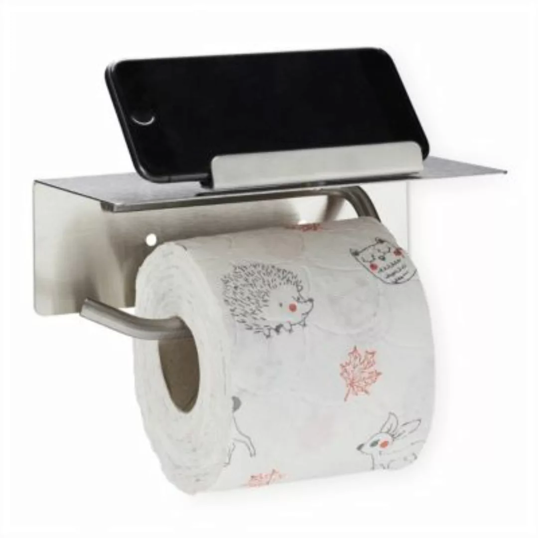 relaxdays Toilettenpapierhalter mit Ablage silber günstig online kaufen