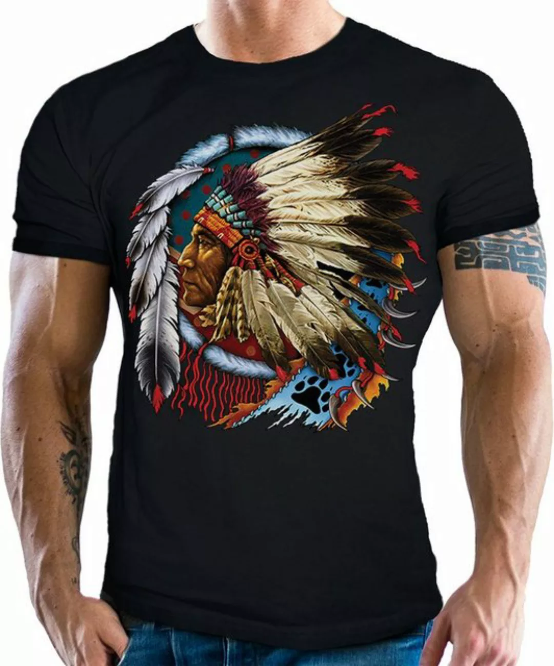 LOBO NEGRO® T-Shirt für Western und Indian Fans: Indian Chief Color günstig online kaufen