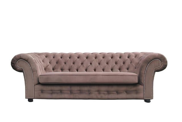 Xlmoebel Sofa Neues braunes Chesterfield-Sofa aus Textil für drei Personen, günstig online kaufen