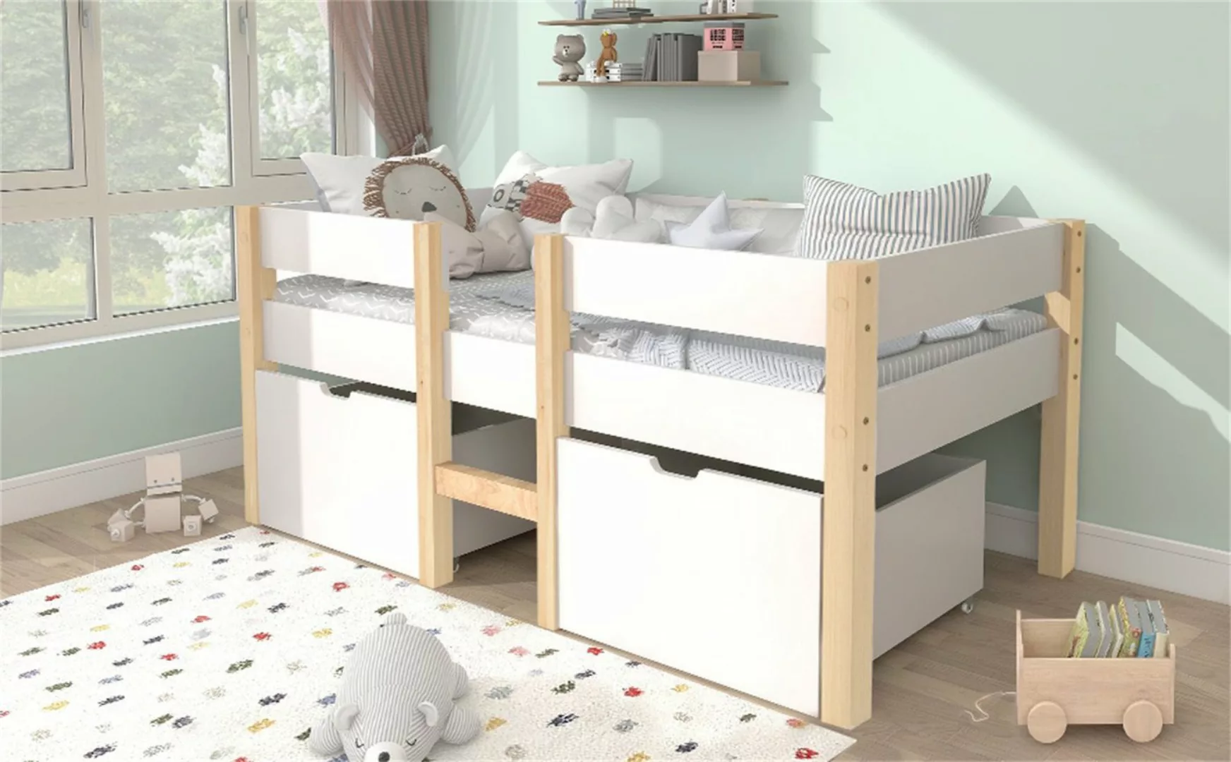 XDeer Kinderbett Bett Jugendbett Kinderbettmit Schublade Rausfallschutz, Ki günstig online kaufen