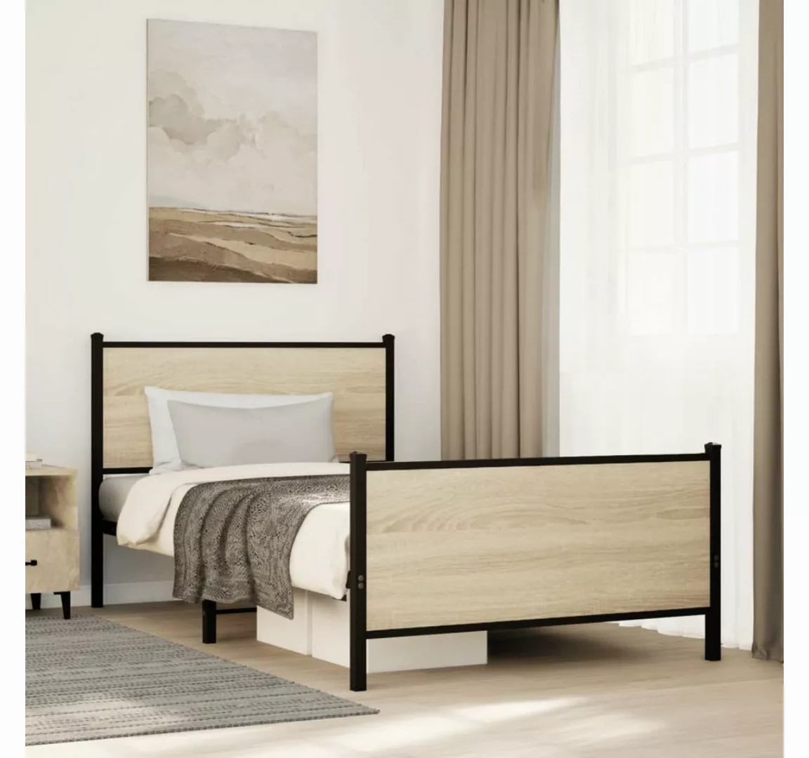 vidaXL Bett Metallbett ohne Matratze Sonoma-Eiche 100x200 cm günstig online kaufen