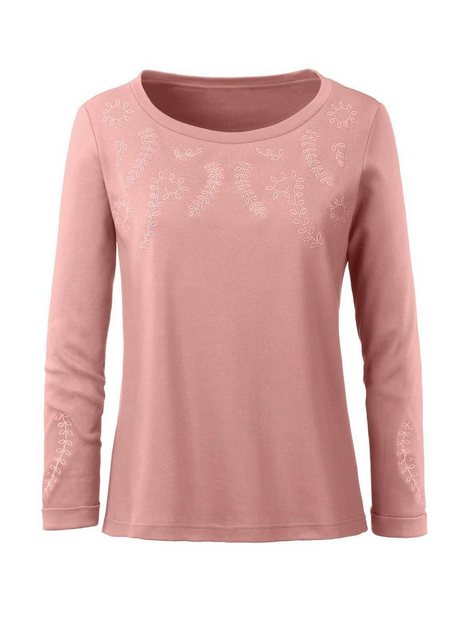 Ambria T-Shirt AMBRIA Damen Jerseyshirt mit Stickerei, apricot günstig online kaufen