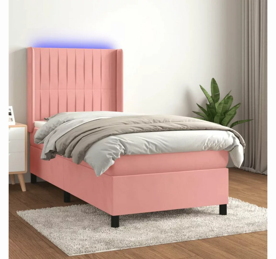 vidaXL Boxspringbett Boxspringbett mit Matratze LED Rosa 90x200 cm Samt Bet günstig online kaufen