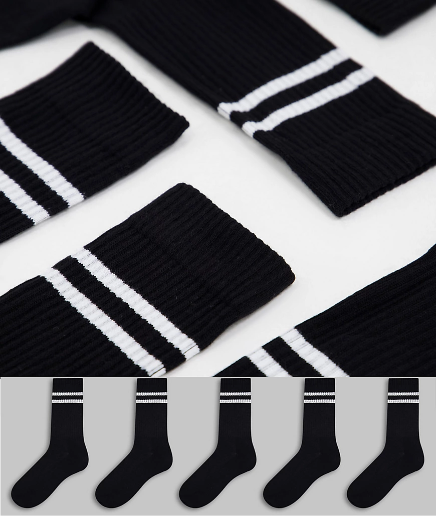ASOS DESIGN – 5er-Pack Sportsocken in Schwarz mit weißen Punkten, Rabatt günstig online kaufen