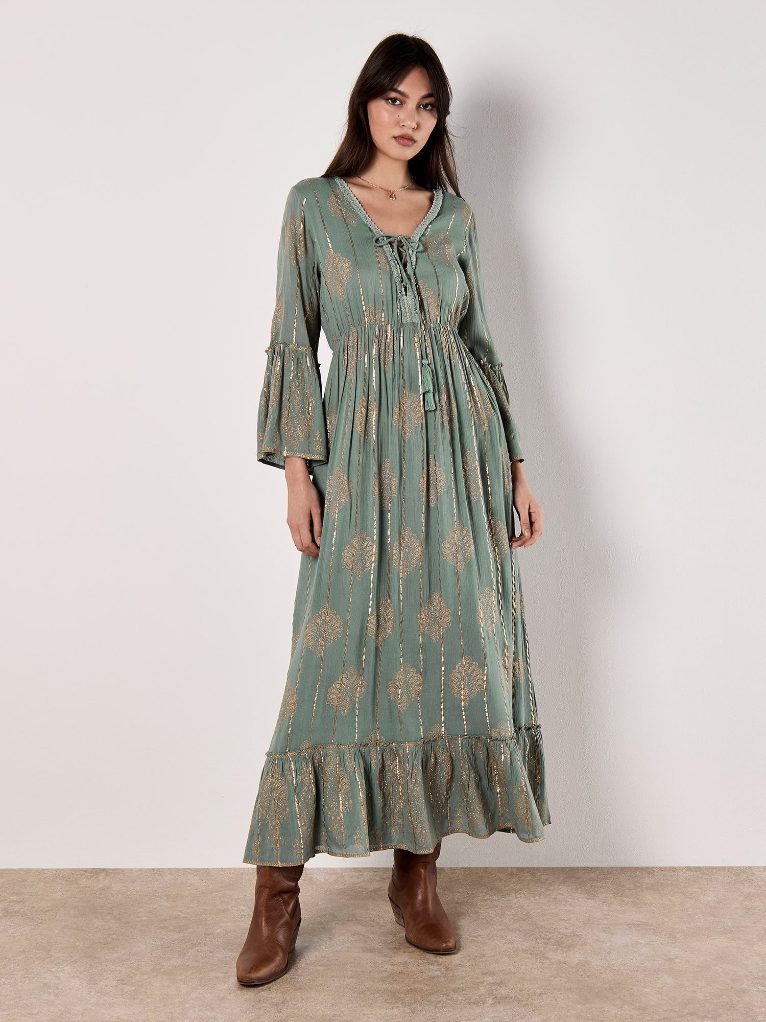 Apricot Maxikleid, (Stoffgürtel) günstig online kaufen
