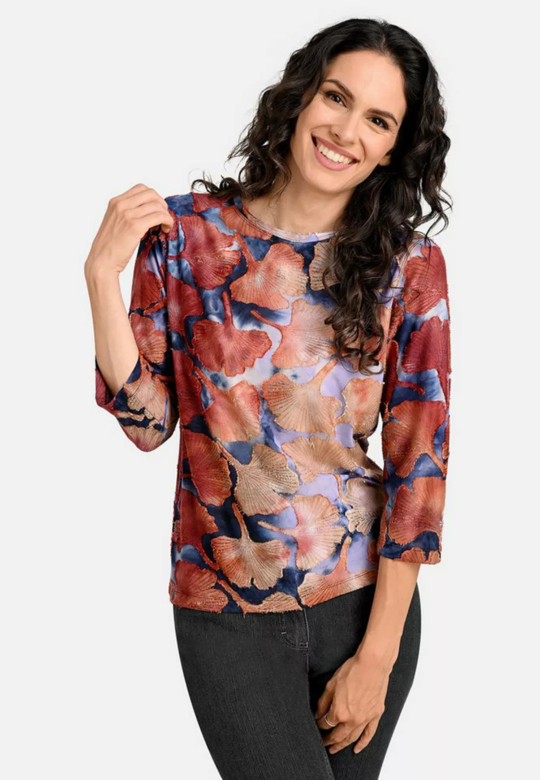 BICALLA T-Shirt Shirt mit Ginko-Batik-Muster in Braun/Blau (1-tlg) günstig online kaufen