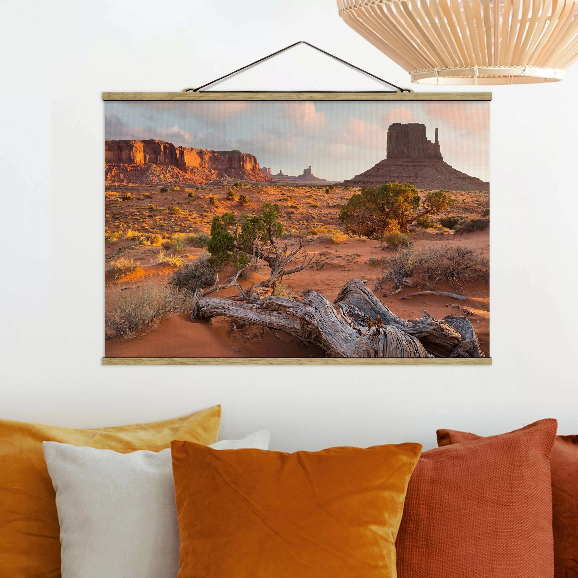 Stoffbild Berge mit Posterleisten - Querformat Monument Valley Navajo Triba günstig online kaufen