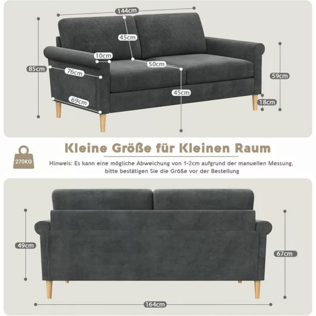 NAIMP 2-Sitzer Stoff Sofa 164cm mit beidseitigen Taschen und Kissen Montage günstig online kaufen