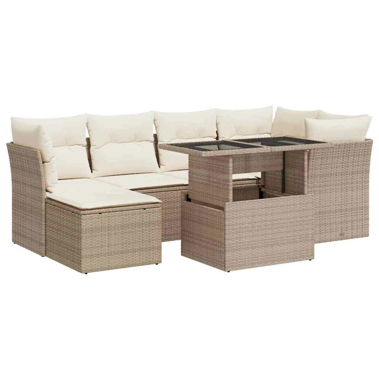 vidaXL 7-Tlg Garten-Sofagarnitur mit Kissen Beige Poly Rattan 3326189 günstig online kaufen