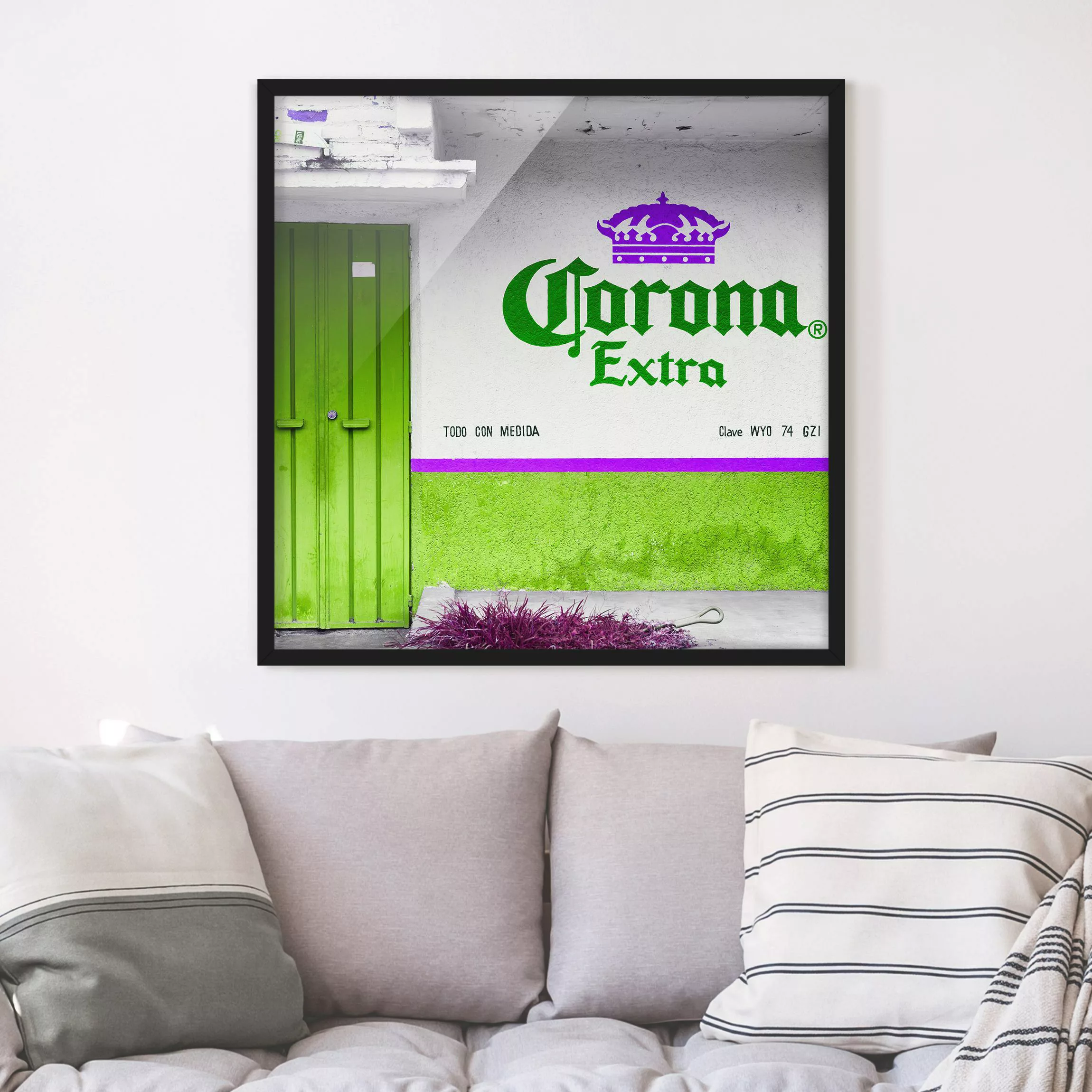 Bild mit Rahmen Spruch - Quadrat Corona Extra Grün günstig online kaufen