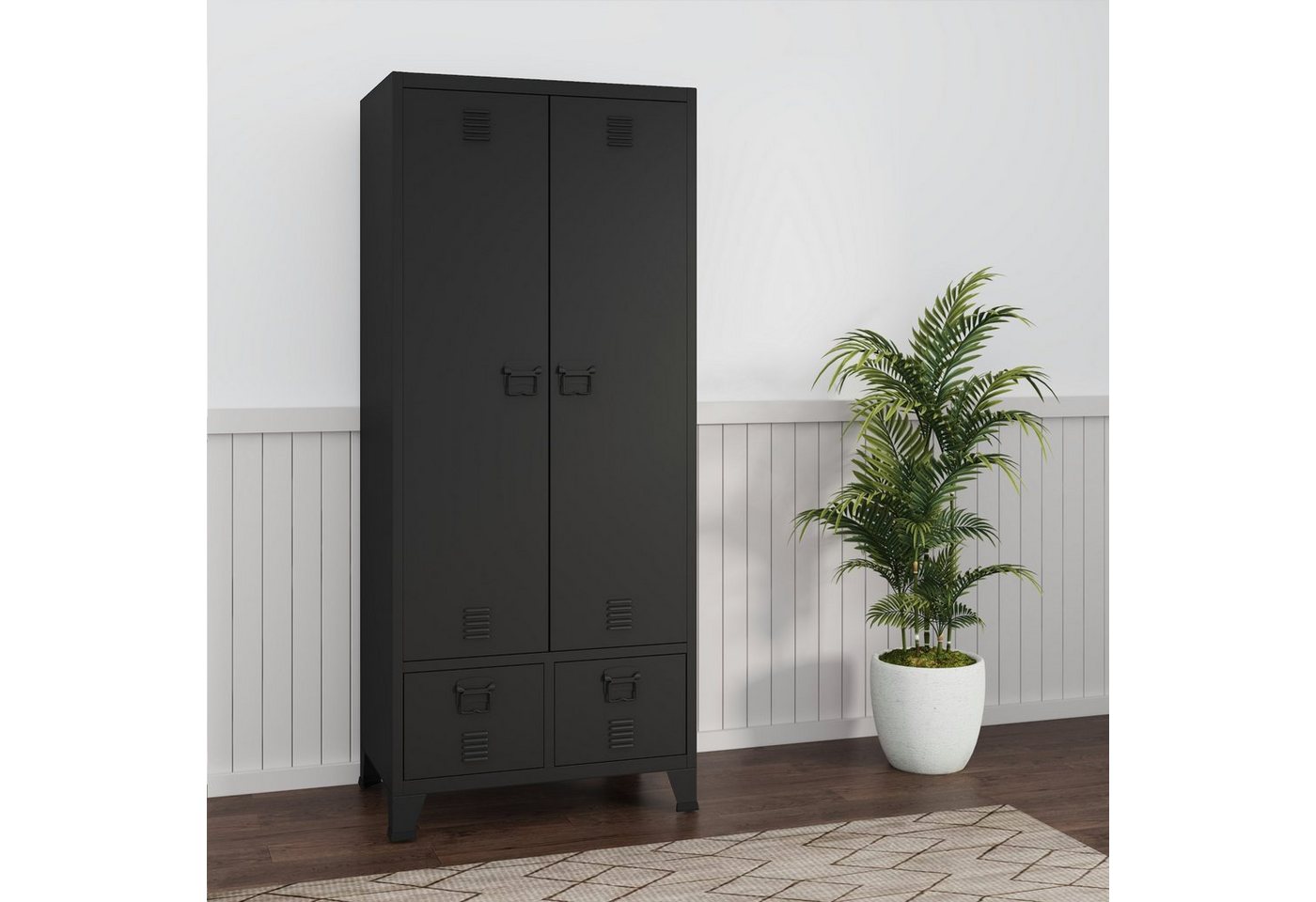 en.casa Kleiderschrank »Hankasalmi« mit 2 Schubladen Stahl 180x90x40 cm Sch günstig online kaufen