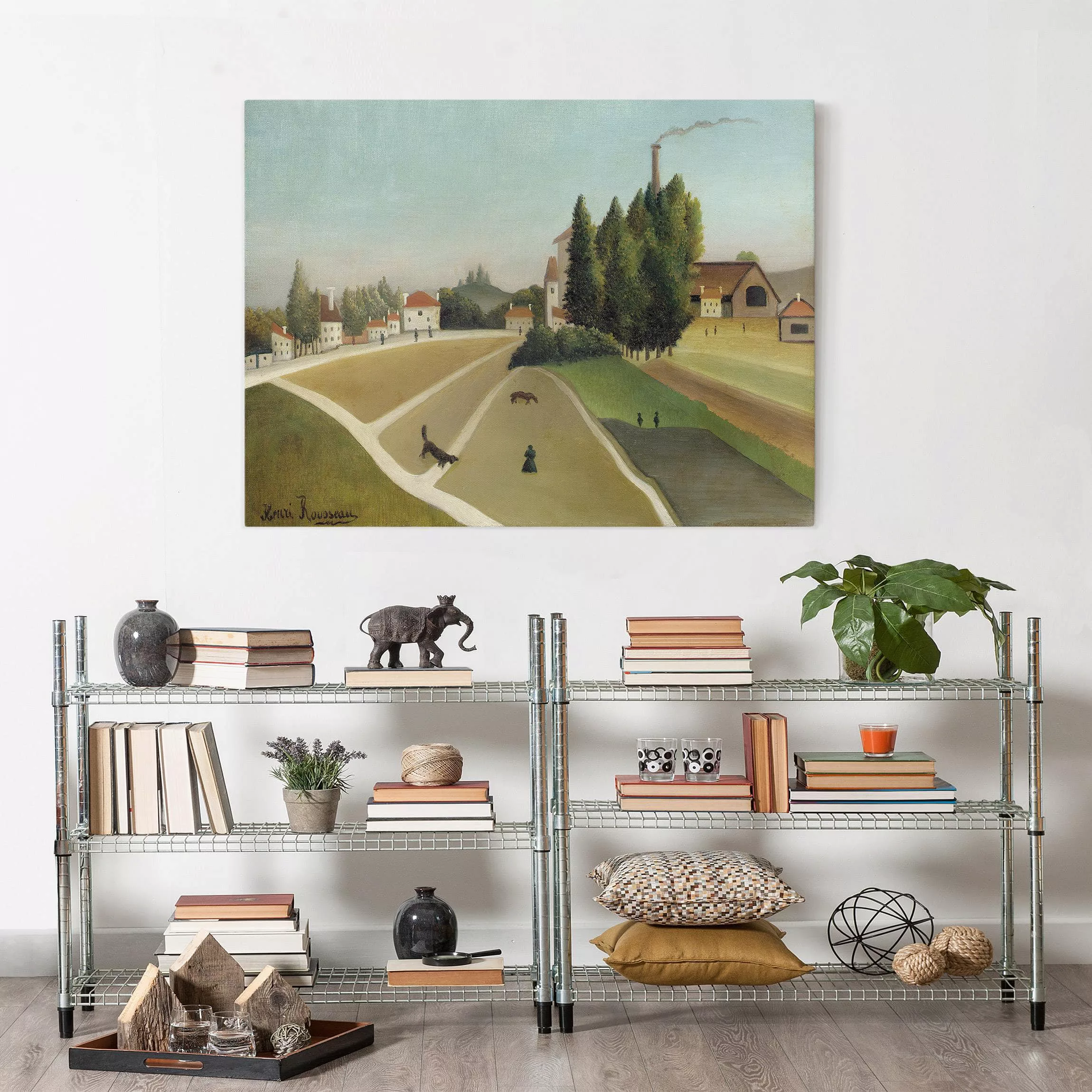 Leinwandbild Kunstdruck - Querformat Henri Rousseau - Landschaft mit Fabrik günstig online kaufen