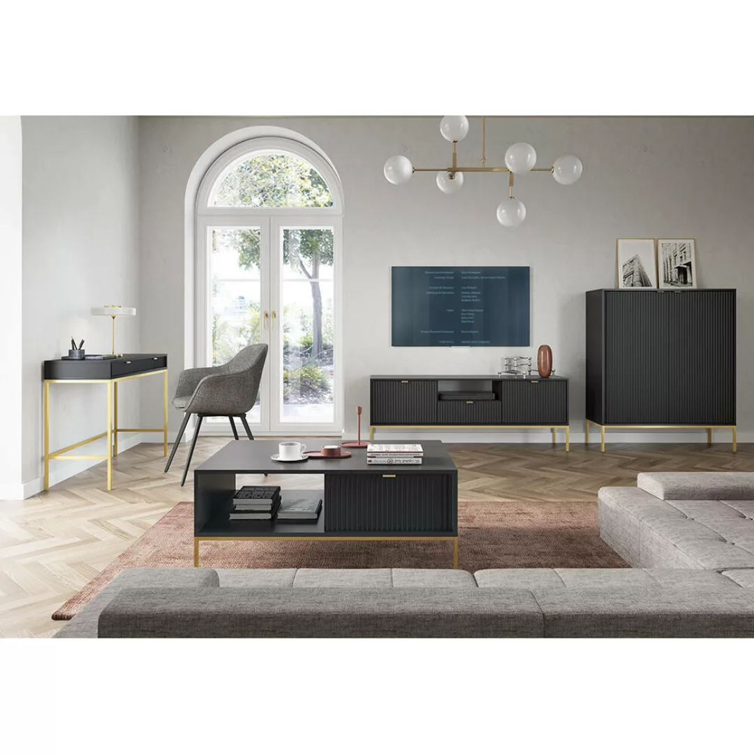 Wohnmöbel Set schwarz, Fußgestell goldfarben, NEWCASTLE-160, 4-teilig inkl. günstig online kaufen