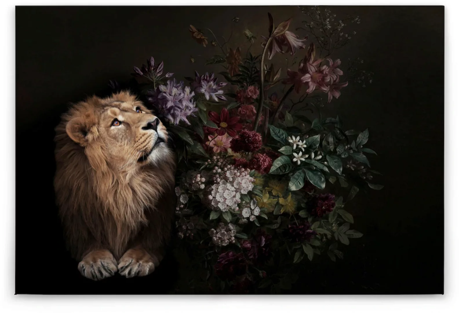 Bricoflor Canvas Leinwand Mit Löwe Ausgefallenes Wandbild Mit Blumen Im Sti günstig online kaufen