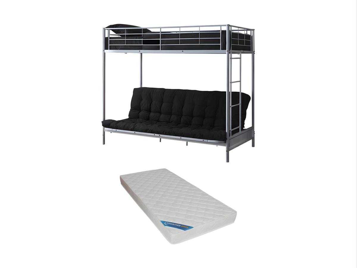 Hochbett mit Schlafsofa + Futonmatratze + Matratze - 90 x 190 cm - Metall - günstig online kaufen