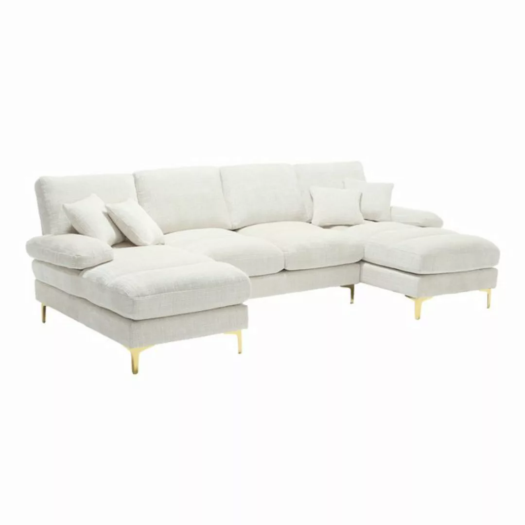 MODFU Sofa Modernes großes Chenille-Stoff-U-Form-Sofa., Doppel-Chaiselongue günstig online kaufen